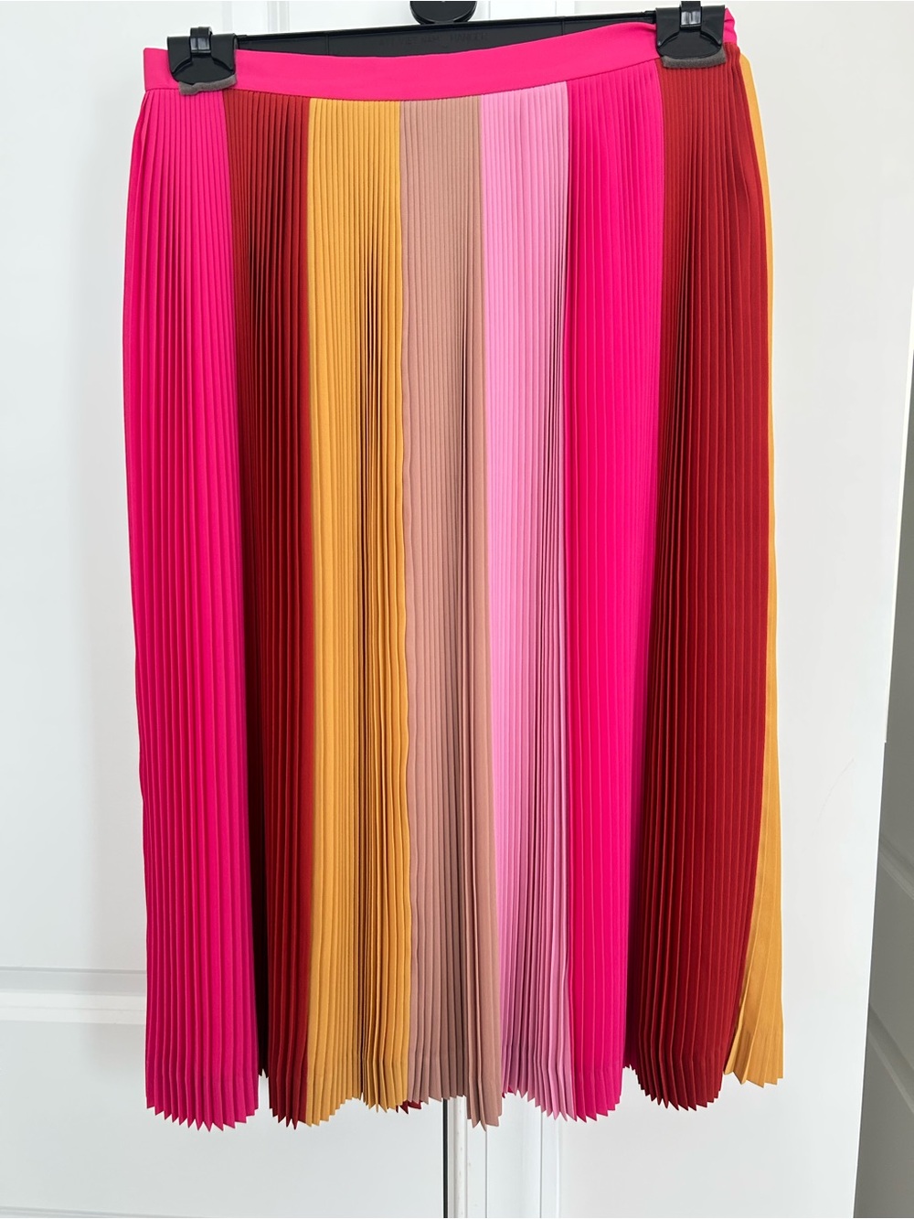 J. Crew Pleated Midi Skirt in Hot Pink, Mustard, Blush & Deep Red